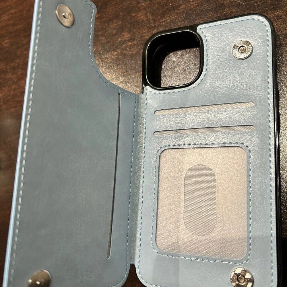 Wallet Case With Card Holder For iPhone 15/14 Plus/13/12/11 Pro Max - Light Blue - Picture 2 of 4